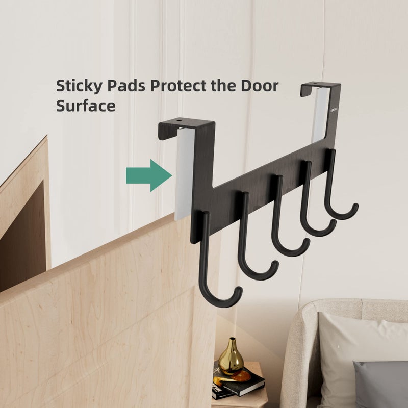 UDENIS Over Door Hanger, Metal Over The Door Hook Rack with 5 Hooks, Towel Rails for Hanging Towel Robe Coat Bathroom Bedroom Grey - Image 4